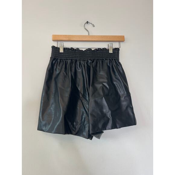 NEW A.L.C. Kaleb High Waist Faux Leather Elastic Waist Boxer Black Shorts - Picture 5 of 7